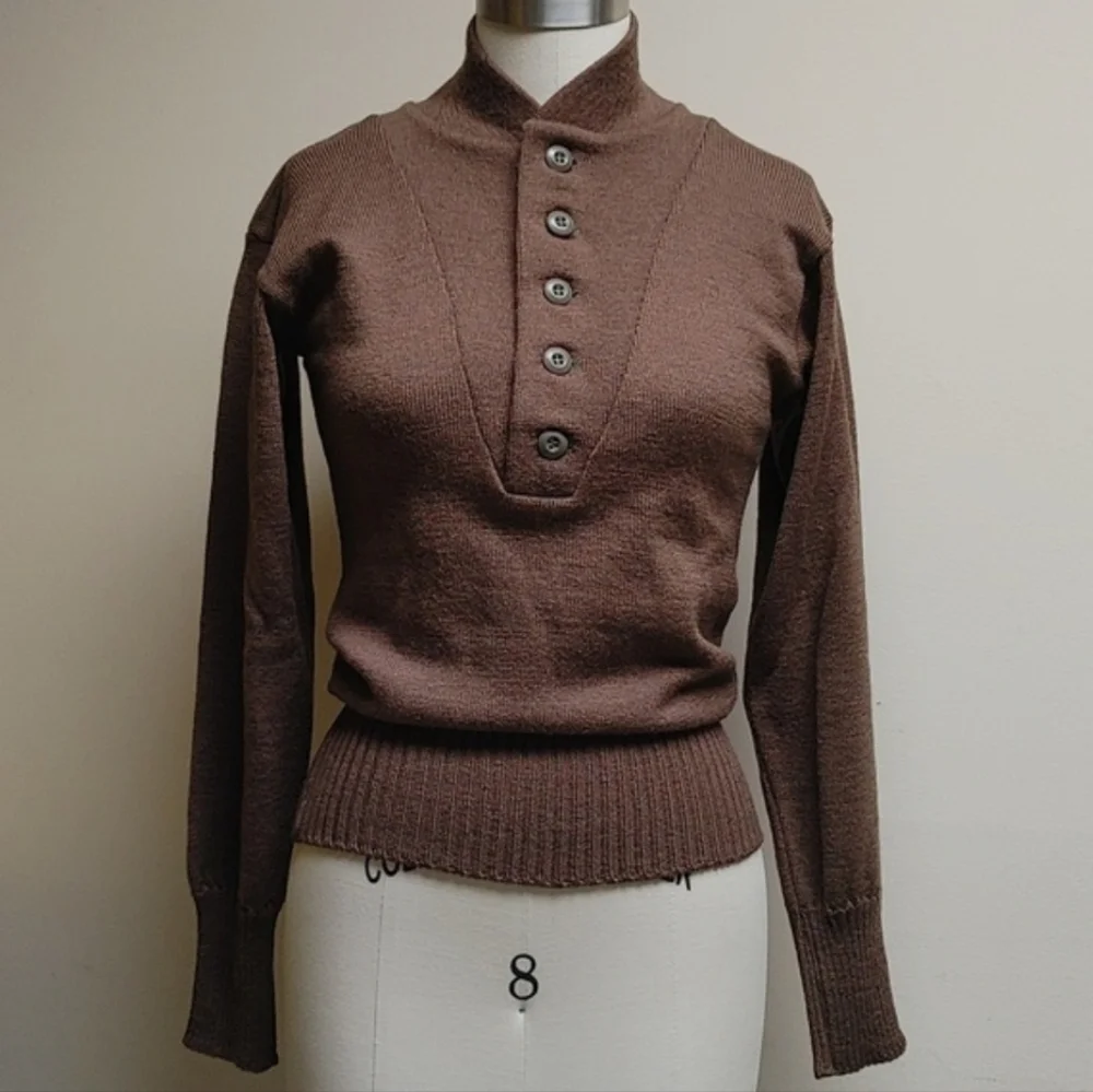 Olive Drab Military Army 5 Button Pull-Over Sweater